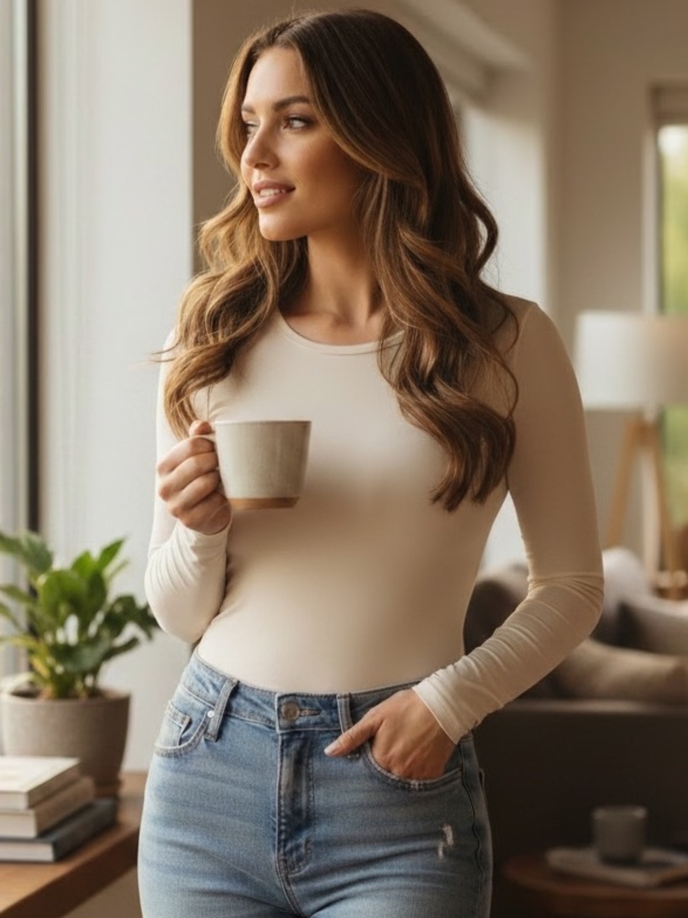 PrettyLittleThing Cream Long Sleeve Bodysuit